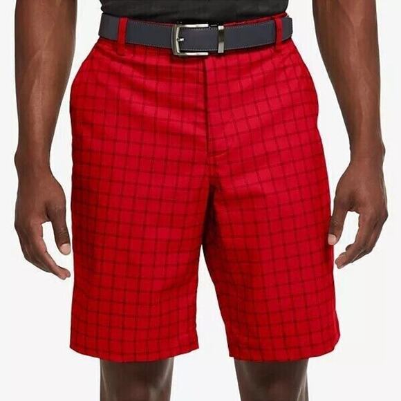 NEW NWT NIKE Dri-fit Plaid Golf Shorts In University Red/university Red Sz 30 - Picture 2 of 7